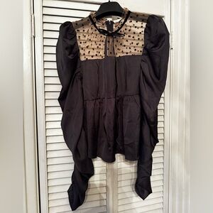 dRĀ Los Angeles Black and Tan see through Polka Dot Blouse